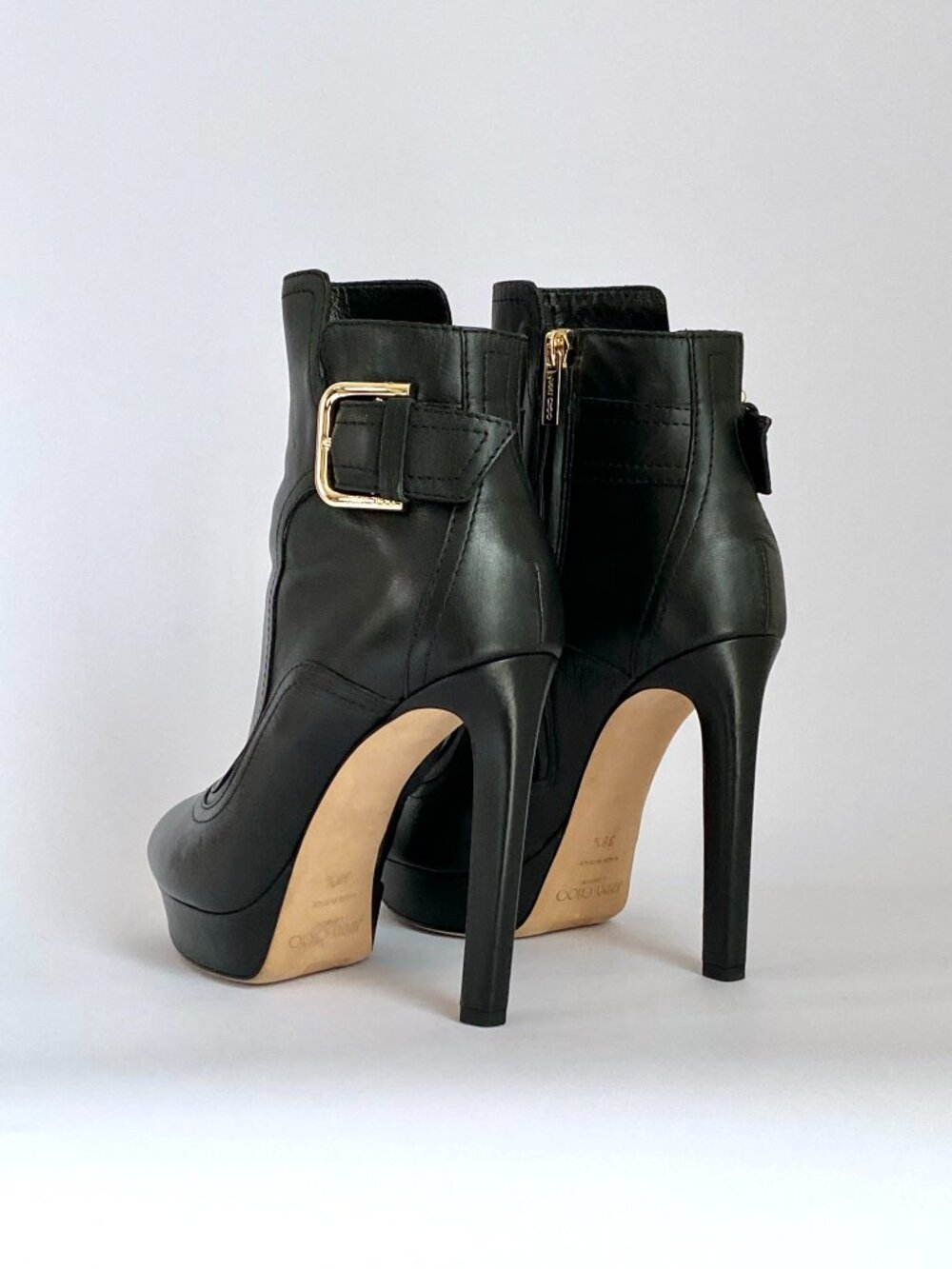 Jimmy Choo Britney 115 Black Leather Platform Ankle Boot Size EU 38.5 / US 8 - Picture 6 of 13